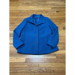 Lands' End Women's Boiled Wool Coat Size 16 Blue Button Down Lined Winter Coat